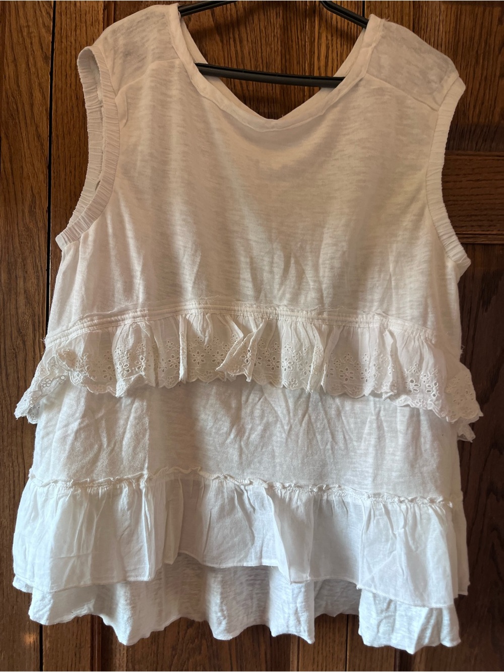 Free People White Sleeveless Ruffle Eyelet Tank